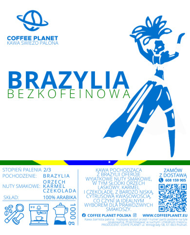KAWA BRAZYLIA BEZKOFEINOWA 100% arabiki 1000g KAWA BRAZYLIA BEZKOFEINOWA 100% arabiki 1000g
