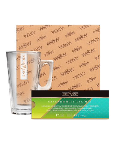 Zestaw Mix Zielonych i Białych Herbat Richmont + Szklanka Richmont Hot Zestaw Mix Zielonych i Białych Herbat Richmont + Szklanka Richmont Hot