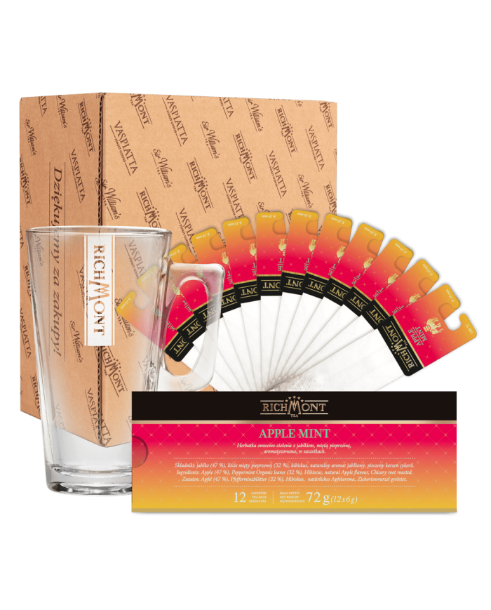 Zestaw Herbata Richmont Apple Mint 12 Saszetek + Szklanka Richmont Hot