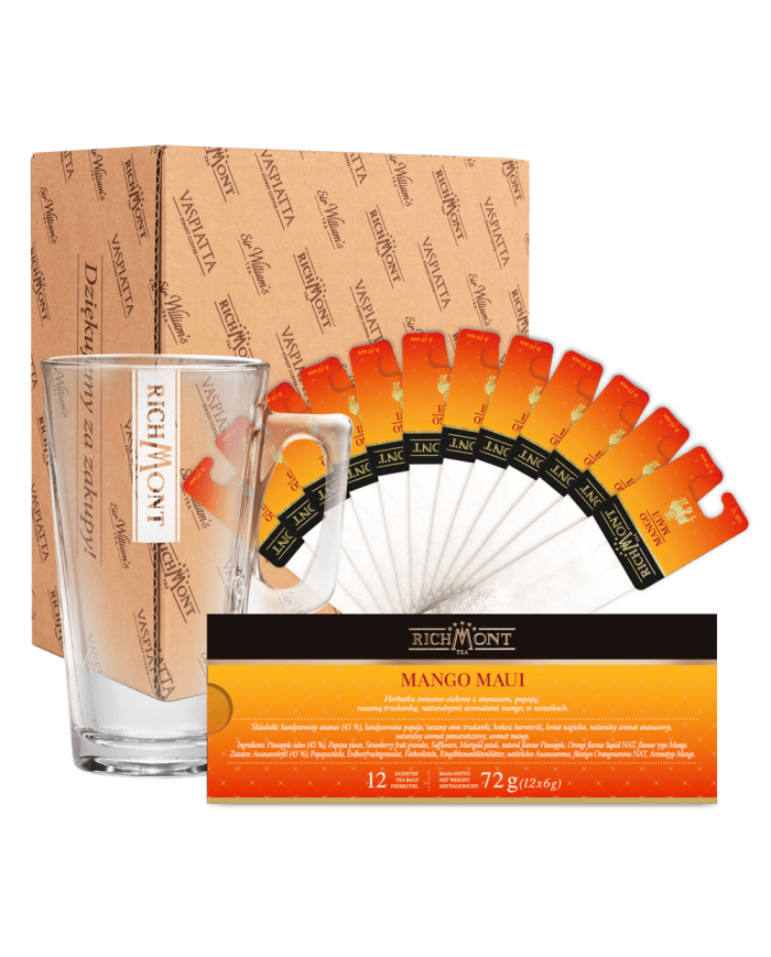 Zestaw Herbata Richmont Mango Maui 12 Saszetek + Szklanka Richmont Hot