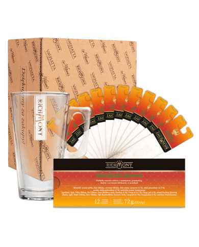 Zestaw Herbata Richmont Rosemary Orange 12 Saszetek + Szklanka Richmont HOT Zestaw Herbata Richmont Rosemary Orange 12 Saszetek + Szklanka Richmont HOT