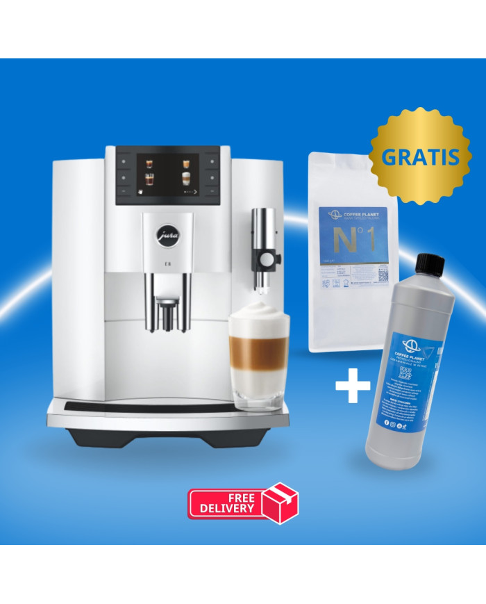 EKSPRES AUTOMATYCZNY JURA E8 PIANO WHITE (EC) + KAWA + ODKAMIENIACZ
