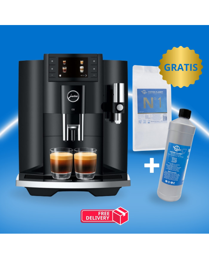EKSPRES AUTOMATYCZNY JURA E8 PIANO BLACK (EC) + KAWA + ODKAMIENIACZ