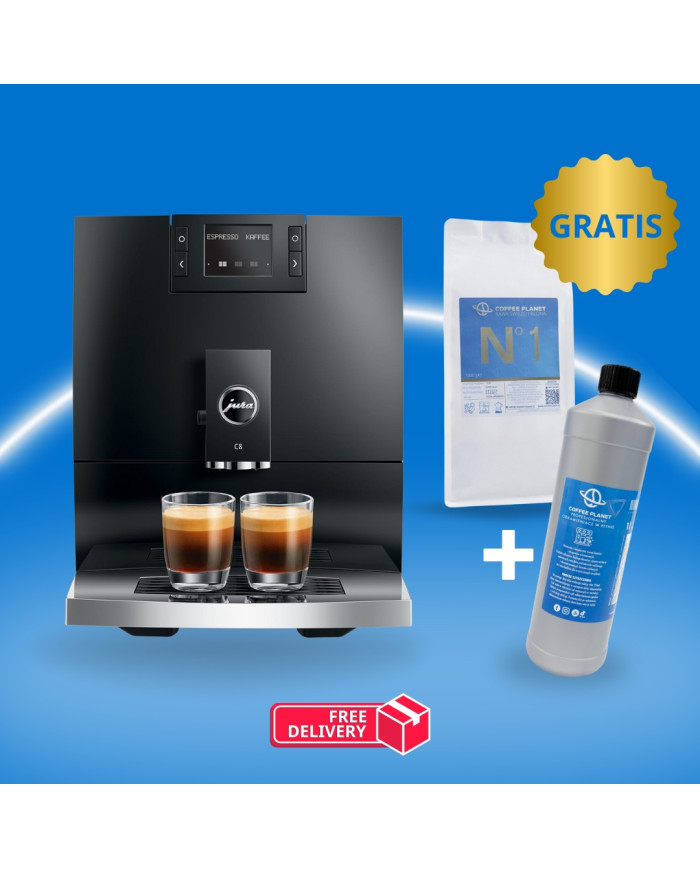 EKSPRES AUTOMATYCZNY JURA C8 PIANO BLACK  + KAWA + ODKAMIENIACZ